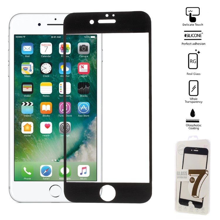 Full Size Tempered Glass Screen Protector Film for iPhone 7 Plus Arc Edge - Black-1
