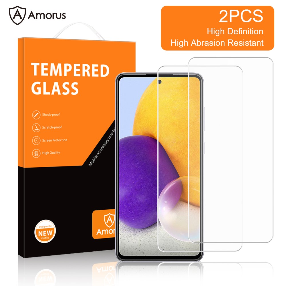 AMORUS 2Pcs/Set Full Glue Anti-Explosion Wear-Resistant Premium HD Clarity Tempered Glass Film for Samsung Galaxy A72 4G/5G-2