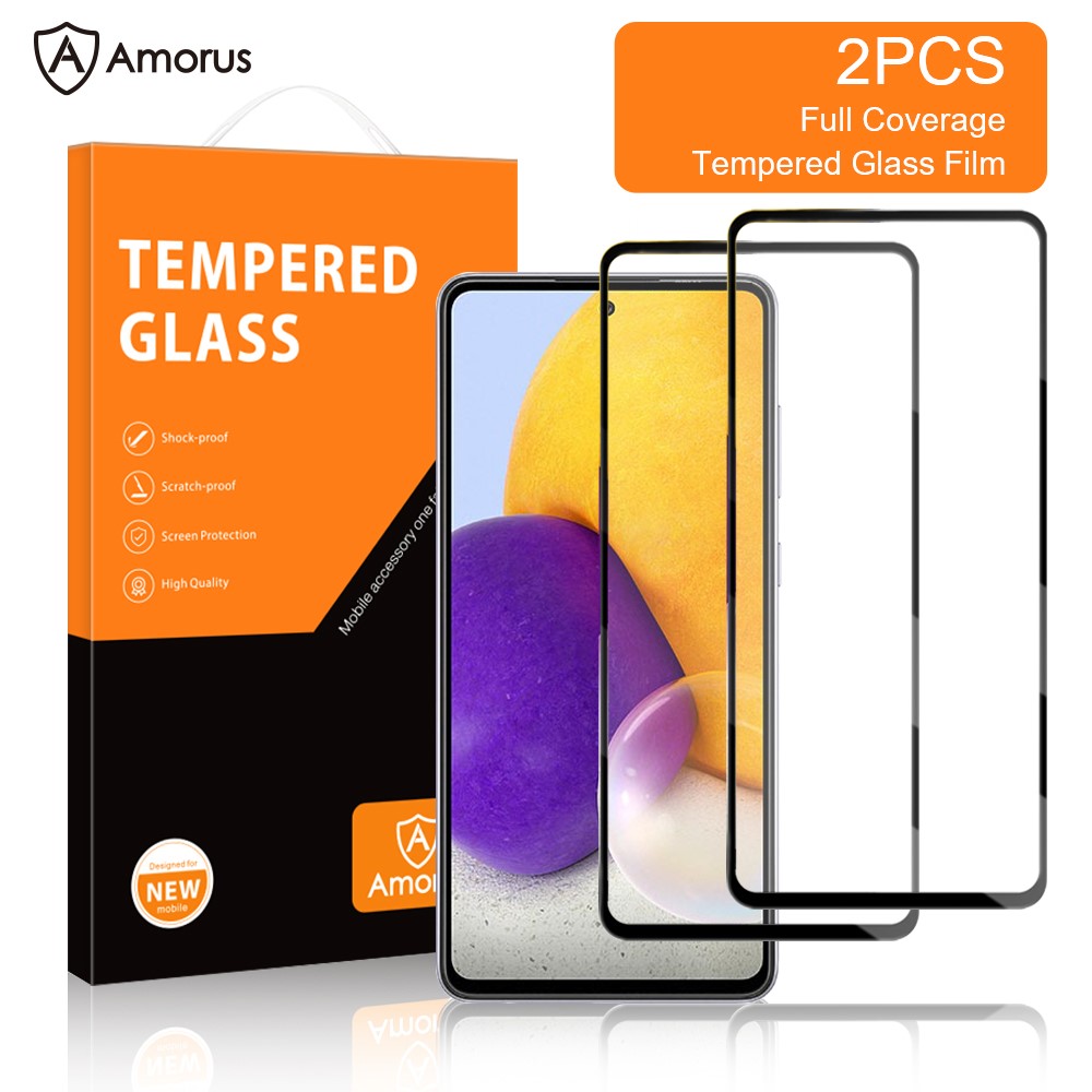 AMORUS 2Pcs/Set Anti-Explosion Secondary Hardening Full Glue Silk Printing HD Tempered Glass Screen Protector for Samsung Galaxy A72 4G/5G-2