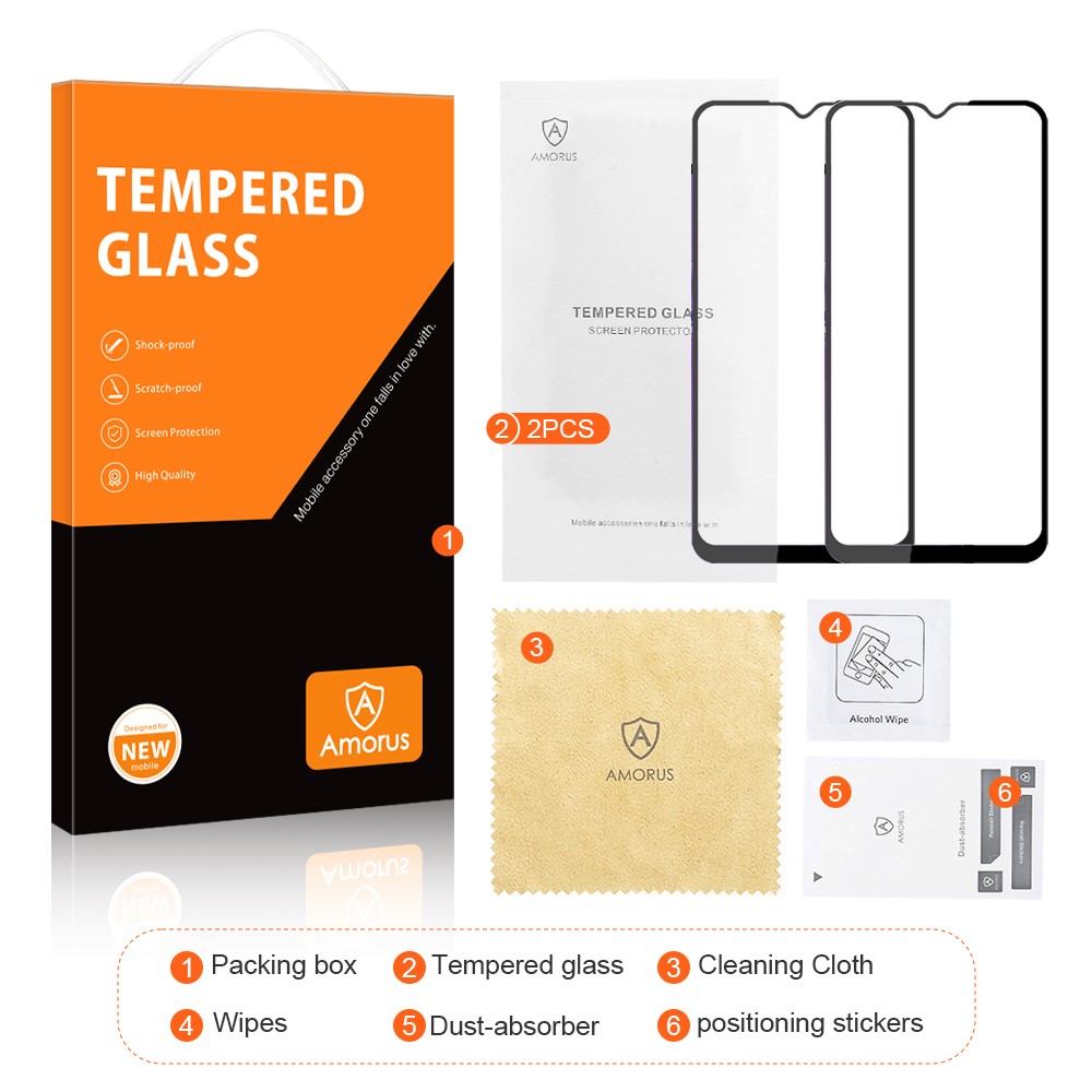 AMORUS 2Pcs/Set High-quality Full Covering HD Full Glue Silk Printing Clear Tempered Glass Screen Protector for Samsung Galaxy A03s (164.2 x 75.9 x 9.1mm)-10