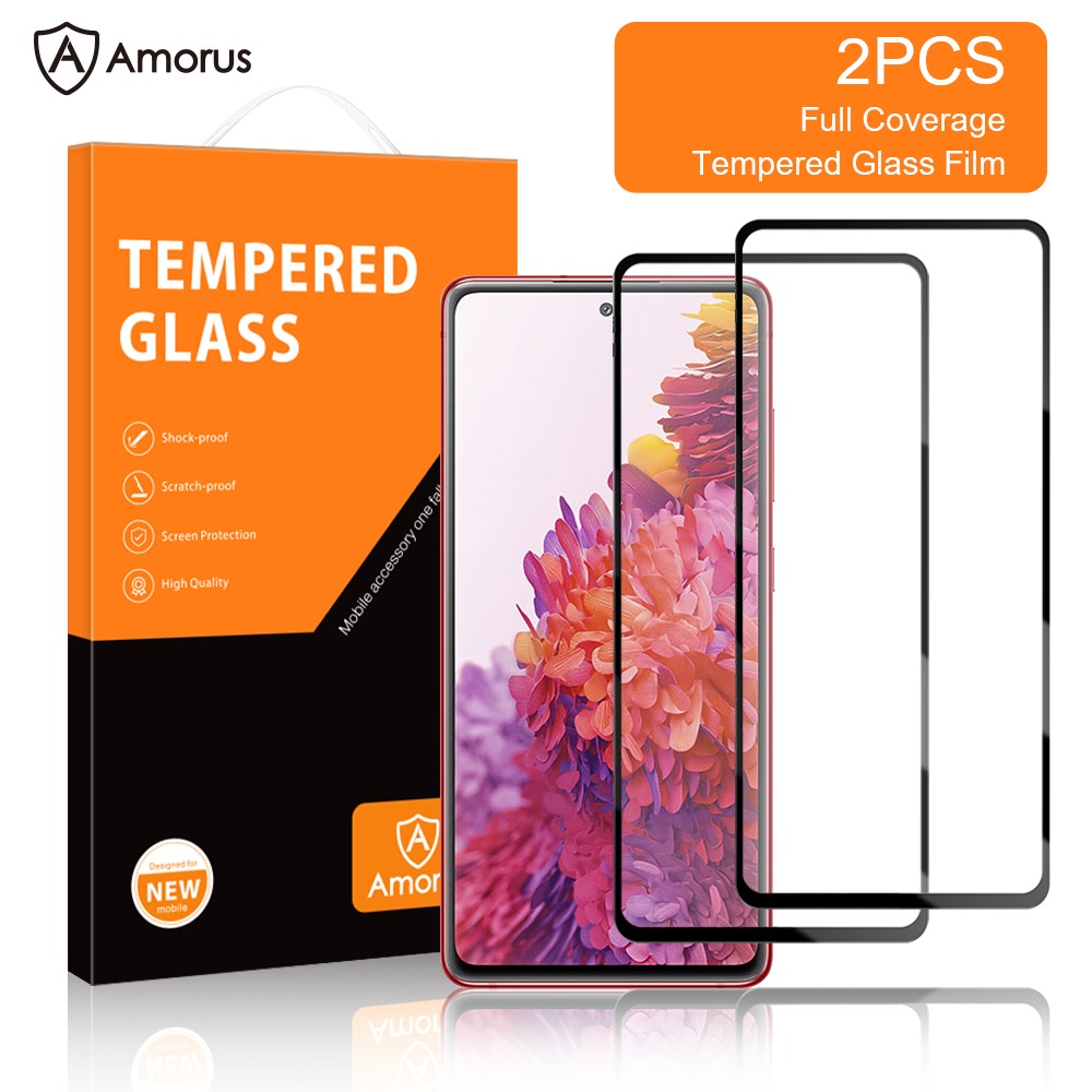 AMORUS 2Pcs/Set Full Size Covering HD Transparent Full Glue Silk Printing Quality Tempered Glass Screen Protector for Samsung Galaxy S20 FE-2