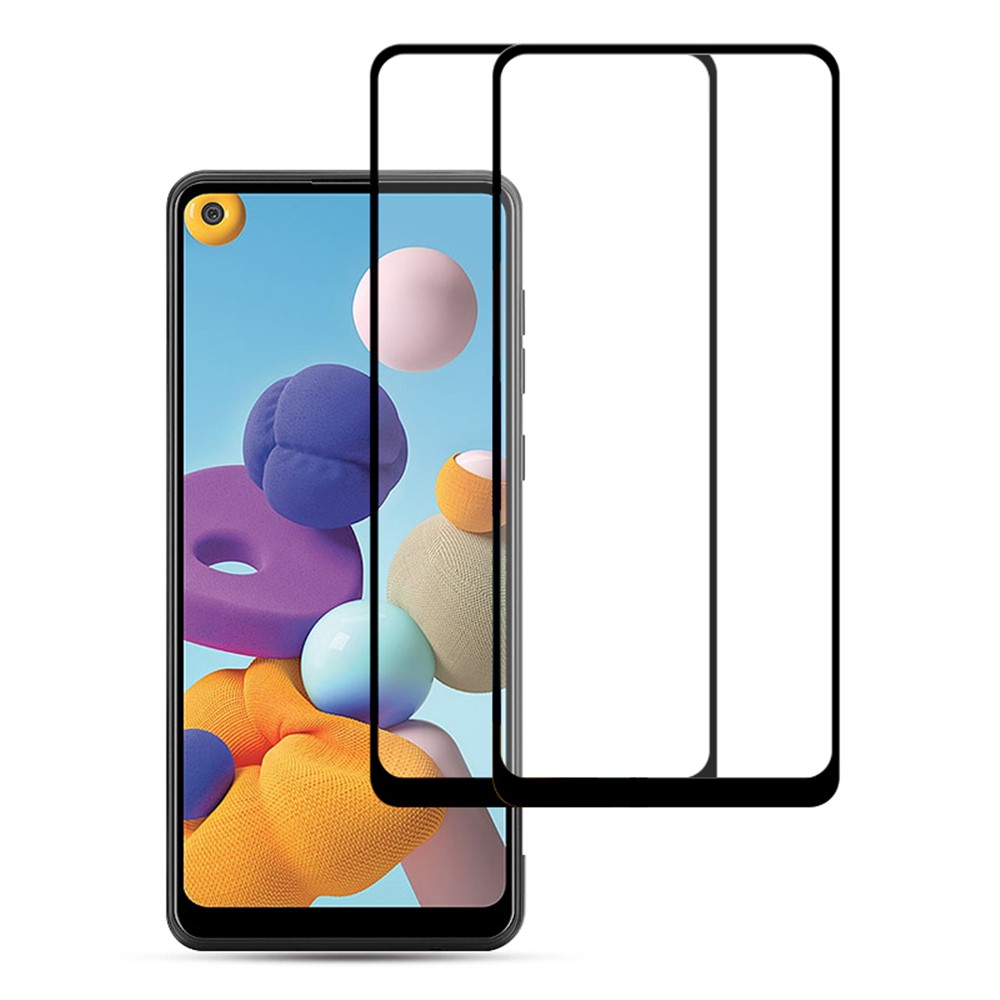 AMORUS 2Pcs/Set Full Size Coverage HD Full Glue Silk Printing Clear Tempered Glass Screen Protector for Samsung Galaxy A21-1