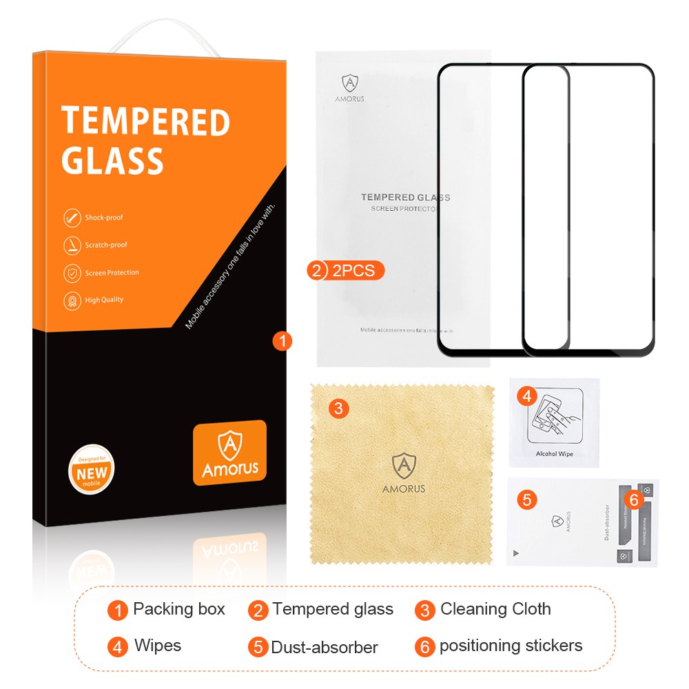 Amorus 2pcs/set Secondary Hardening Temper Glass Screen Protector Para Xiaomi Mi 11 Lite 4G/Mi 11 Lite 5G/Xiaomi 11 Lite 5G NE, Película HD de Impresión de Seda de Pegamento Completo de Tamaño Completo-10