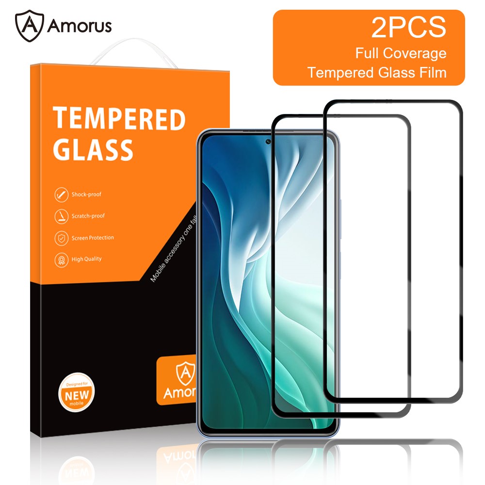 AMORUS 2Pcs/Set Abrasion-Resistant Full Glue Secondary Hardening Silk Printing Ultra Clear Tempered Glass Screen Protector for Xiaomi Mi 11i/Poco F3/Redmi K40/Redmi K40 Pro-2