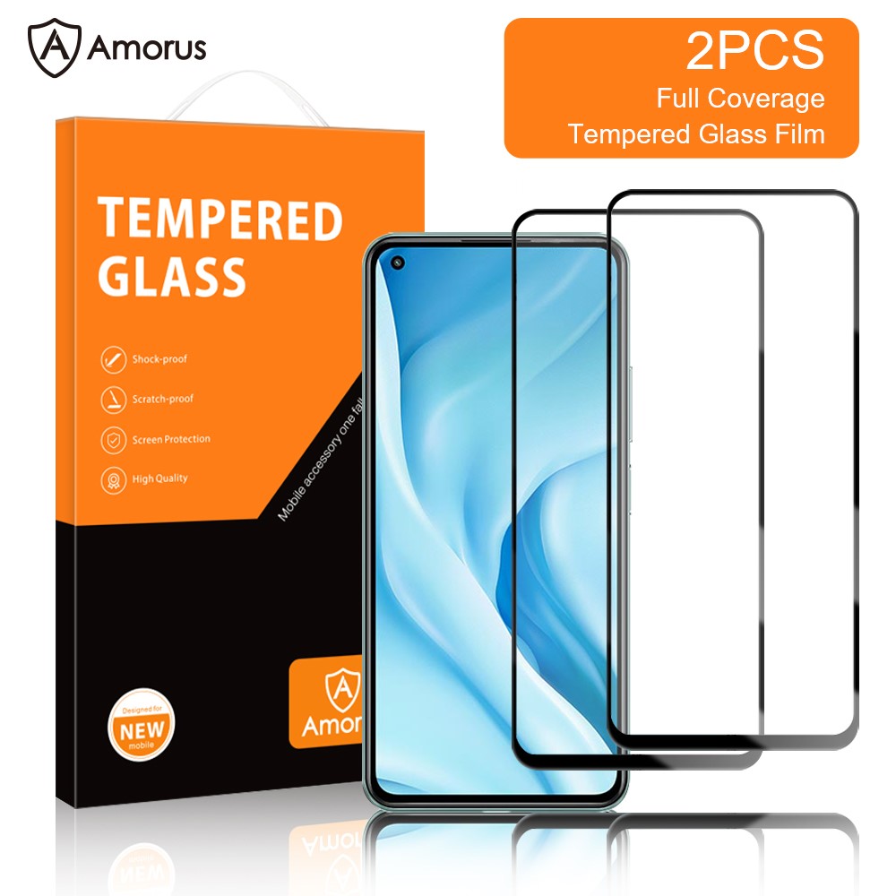 AMORUS 2Pcs/Set Full Size HD Full Glue Silk Printing Secondary Hardening Shatterproof Clear Tempered Glass Screen Protector for Xiaomi Mi 10T Lite 5G/Redmi Note 9 Pro 5G/Mi 10i 5G-2