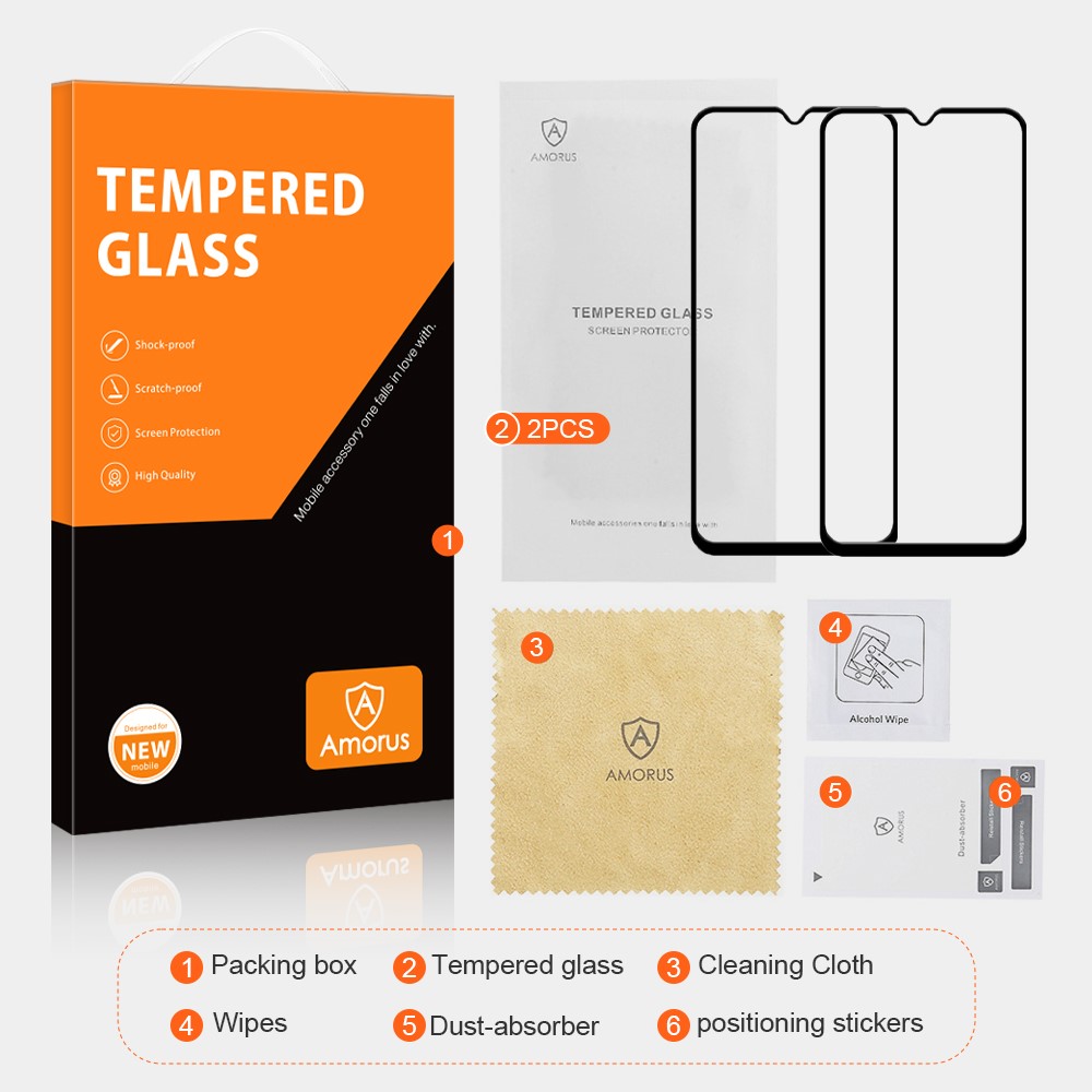 AMORUS 2Pcs Full Glue Full Coverage Ultra Clear Silk Printing Tempered Glass Screen Protector Film for Xiaomi Redmi 9A/9C-9