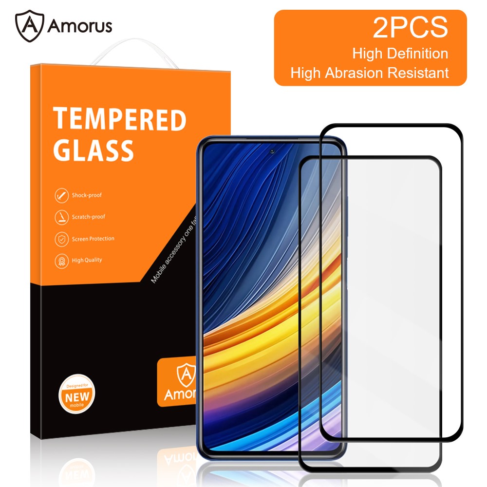 AMORUS 2Pcs Full Glue Silk Printing HD Full Cover Tempered Glass Screen Protector for Xiaomi Poco X3 GT/Redmi Note 10 Pro 5G (China)-2