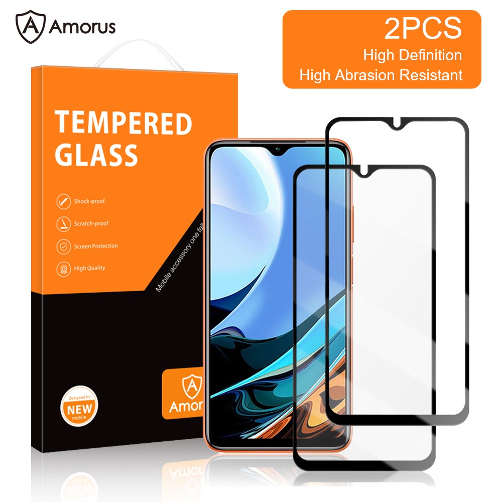 AMORUS 2Pcs Full Glue Silk Printing Shatterproof Tempered Glass Full Screen Protector Film for Xiaomi Redmi 9T/9 Power/Note 9 4G (Qualcomm Snapdragon 662)-2