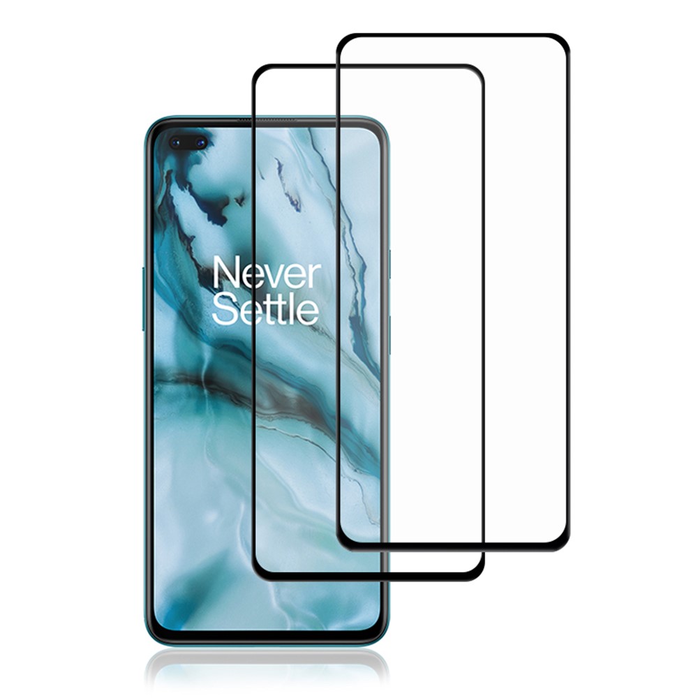AMORUS 2Pcs Silk Printing Full Size Full Glue Secondary Hardening Clear Tempered Glass Screen Protector for OnePlus Nord-1