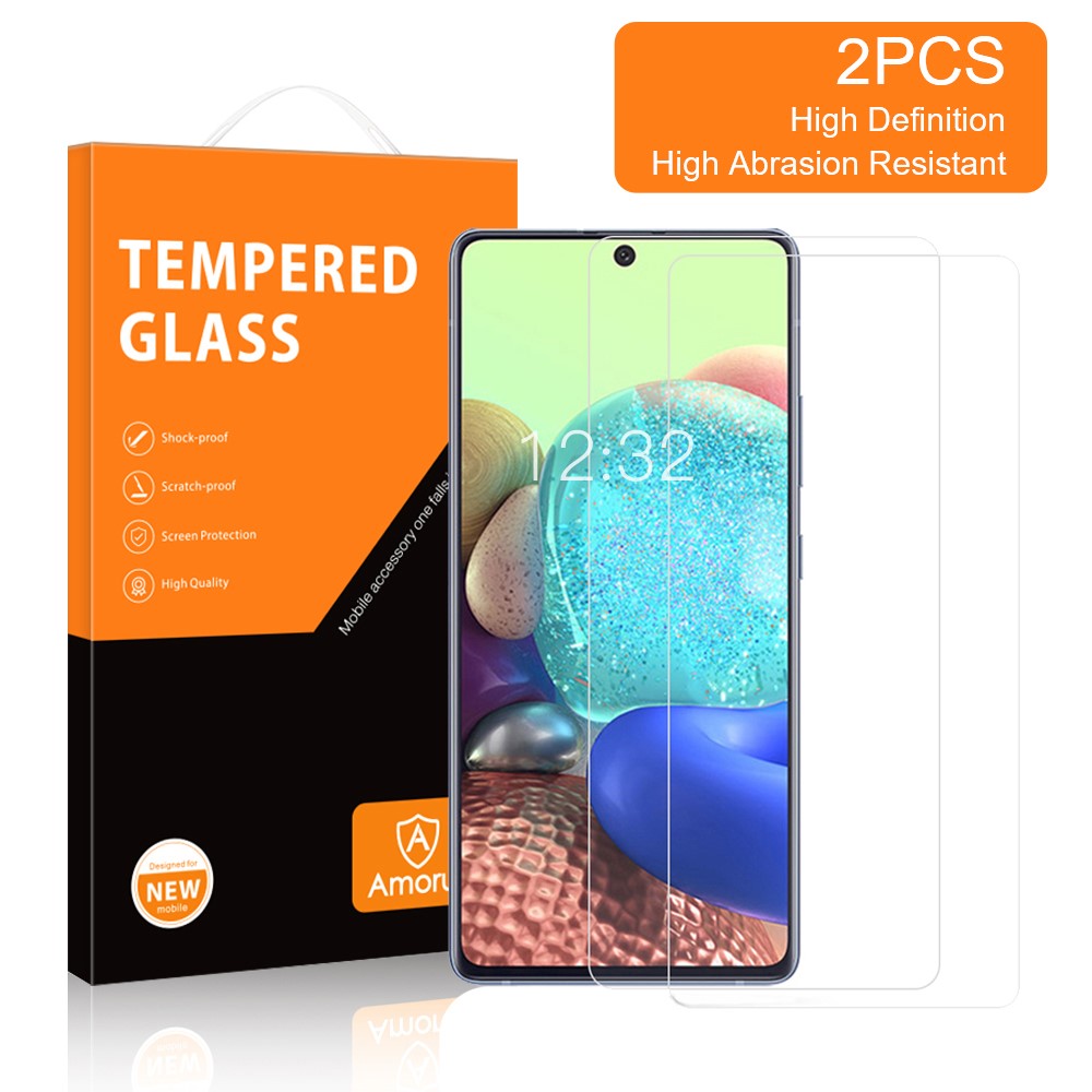 AMORUS 2Pcs/Set Full Glue HD Clear 9H Hardness Tempered Glass Screen Protector for Samsung Galaxy A71 4G SM-A715-2
