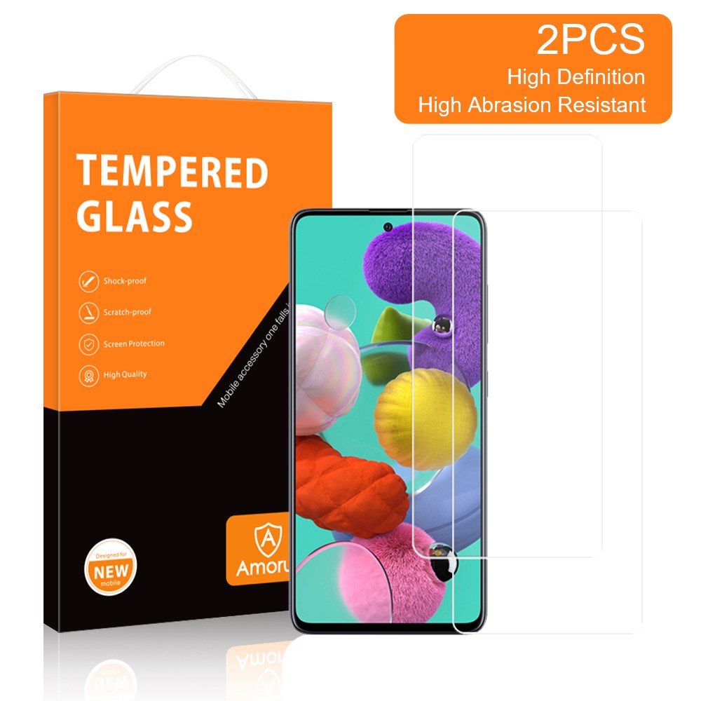 AMORUS 2Pcs/Set Full Glue HD Clear 9H Case-Friendly Premium Tempered Glass Screen Protector for Samsung Galaxy A51 4G SM-A515-2
