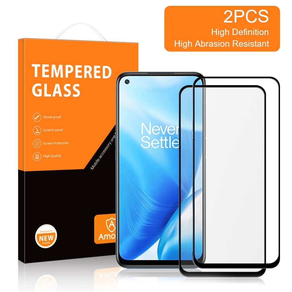 AMORUS 2Pcs/Set Full Size Full Glue Secondary Hardening Shatterproof Clear Silk Printing Tempered Glass Screen Protector for OnePlus Nord N200 5G-2