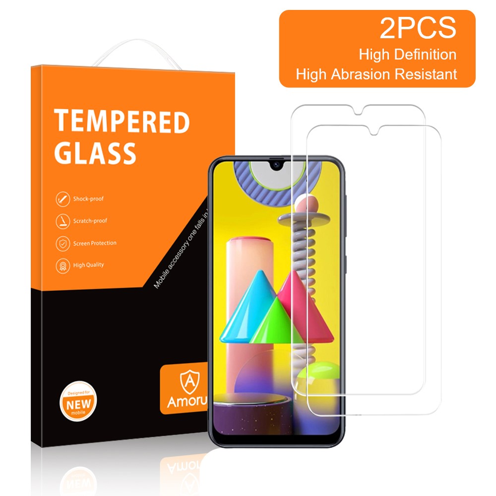 AMORUS 2Pcs/Set Full Glue Premium HD Clarity 9H Anti Scratch Tempered Glass Film for Samsung Galaxy M31 / Galaxy M21-2