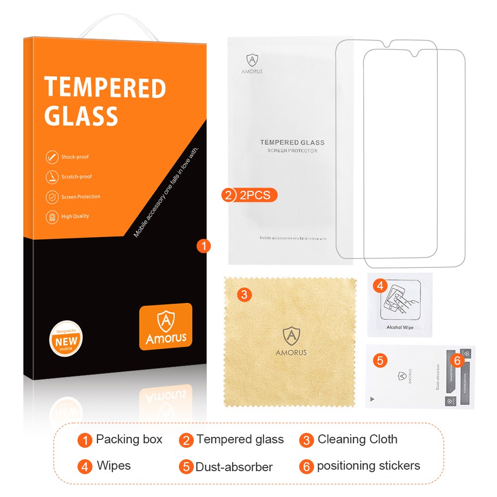 AMORUS 2Pcs/Set Full Glue Premium HD Clarity 9H Anti Scratch Tempered Glass Film for Samsung Galaxy M31 / Galaxy M21-3