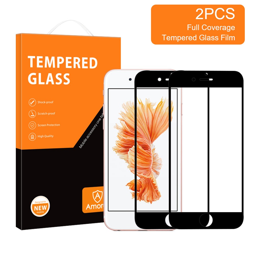 AMORUS 2Pcs/Set Full Coverage HD Full Glue Silk Printing Secondary Hardening Shatterproof Clear Tempered Glass Screen Protector for iPhone 8 Plus/7 Plus/6 Plus - Black-2