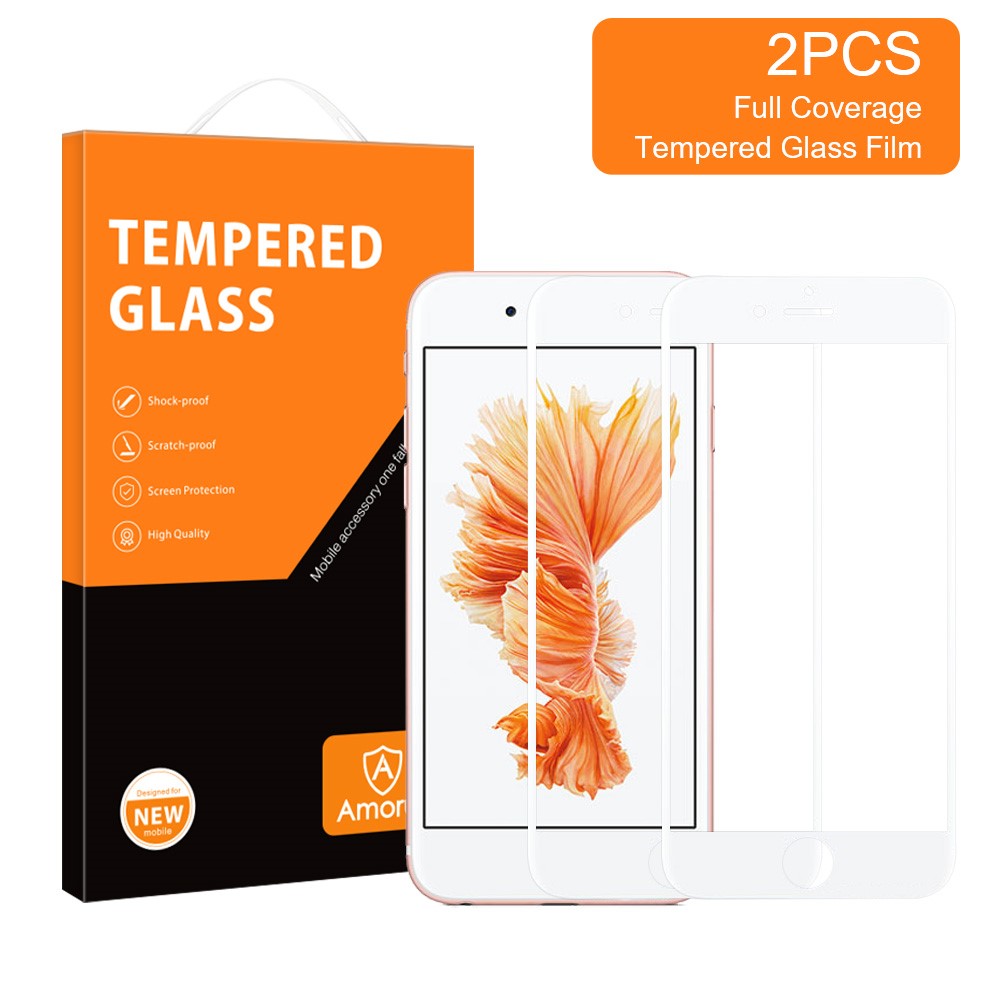 AMORUS 2Pcs/Set Anti-explosion Full Size Full Glue Silk Printing HD Clear Tempered Glass Screen Protector for iPhone 6/7/8/SE (2nd Generation) - White-2