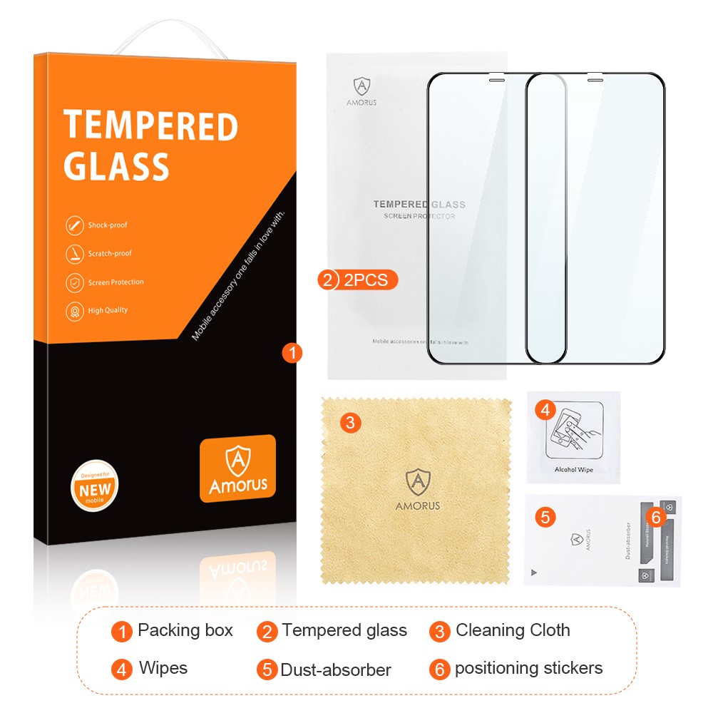AMORUS 2Pcs/Set Anti-Fingerprint Premium HD Clarity Full Glue Tempered Glass Film for iPhone SE (2nd Generation)/6/7/8 4.7 inch-11