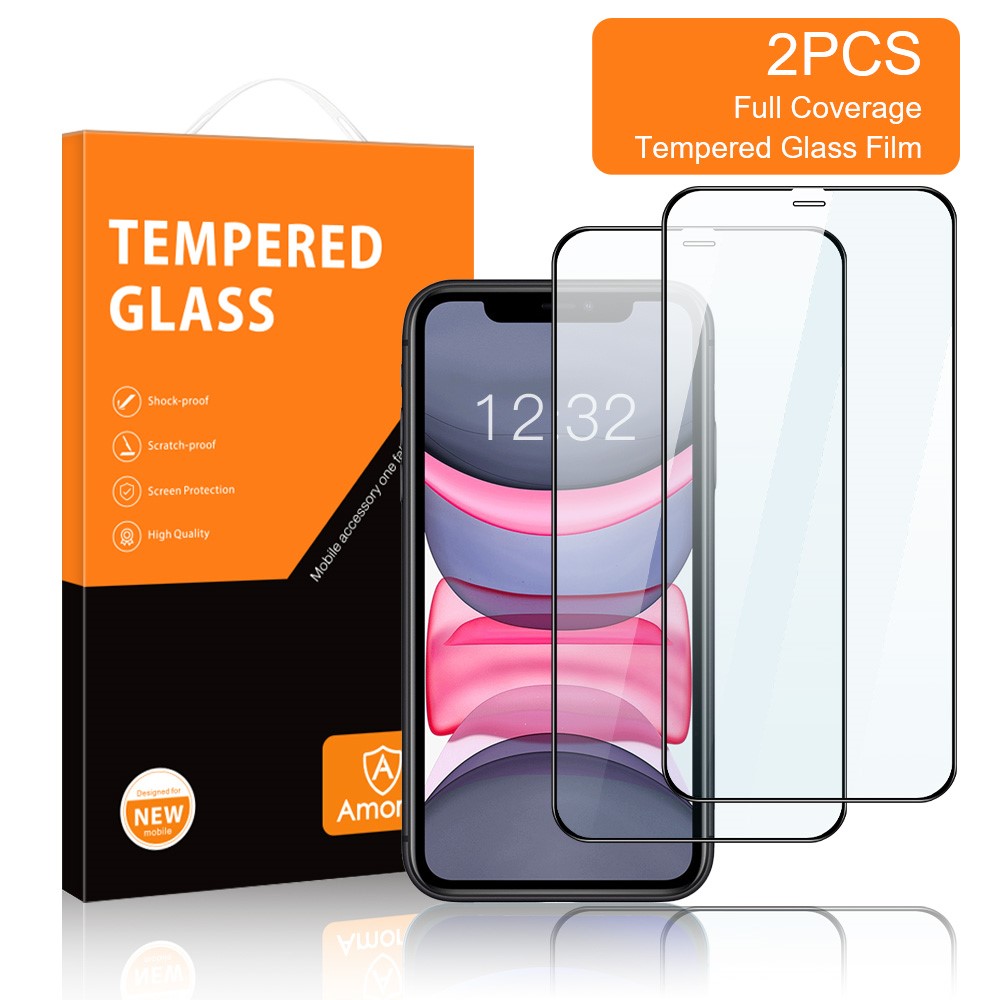 AMORUS 2Pcs/Set Anti-Fingerprint Premium HD Clarity Full Glue Tempered Glass Film for iPhone SE (2nd Generation)/6/7/8 4.7 inch-2
