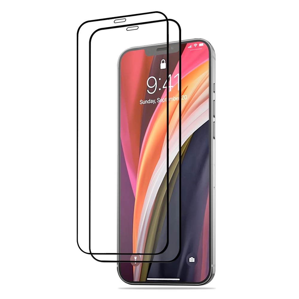 AMORUS 2Pcs Silk Printing Full Size Full Glue Solid Defense HD Clear Anti-fingerprint Tempered Glass Film for iPhone 12 mini 5.4 inch - Black-1
