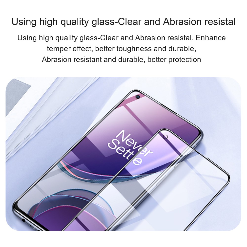 AMORUS Full Glue Silk Printing Secondary Hardening HD Full Screen Tempered Glass Film for OnePlus 9RT 5G - Black-7