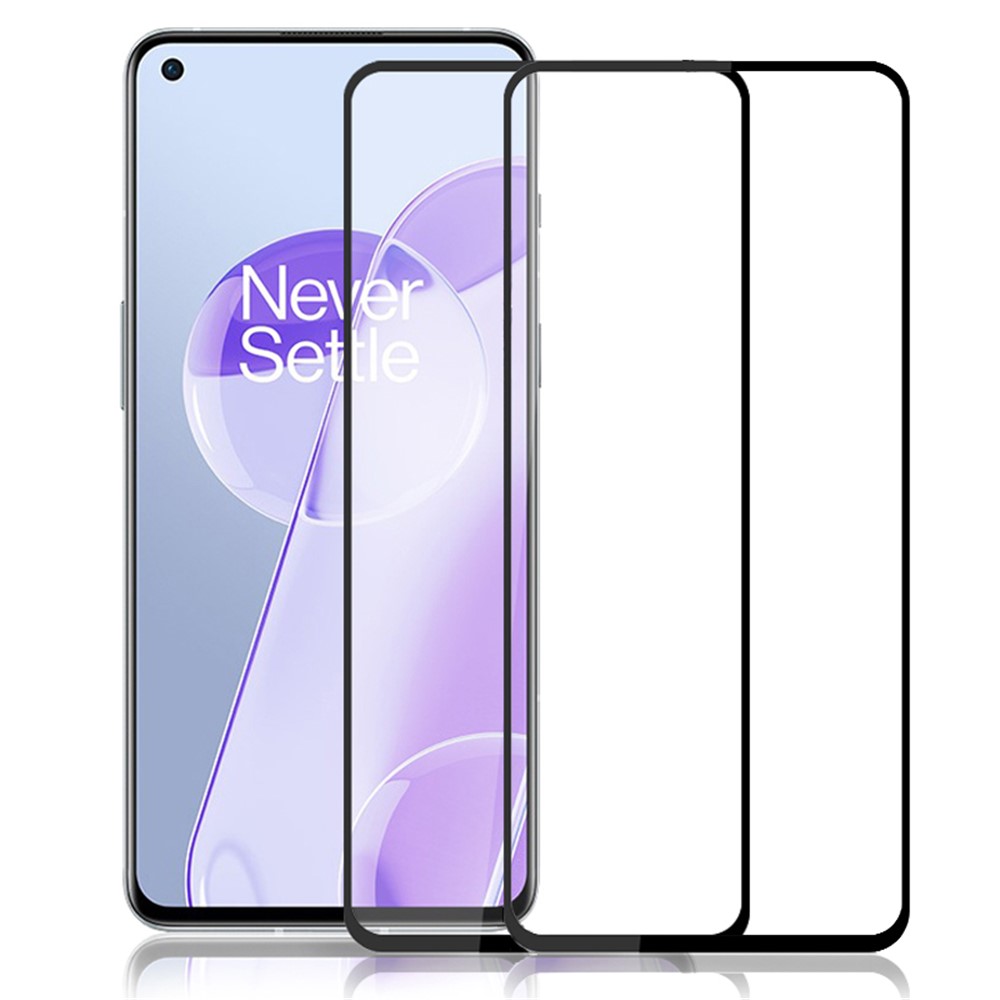 AMORUS 2Pcs/Pack HD Clear Full Screen Full Glue 9H Secondary Hardening Silk Printing Tempered Glass Film for OnePlus 9RT 5G - Black-1