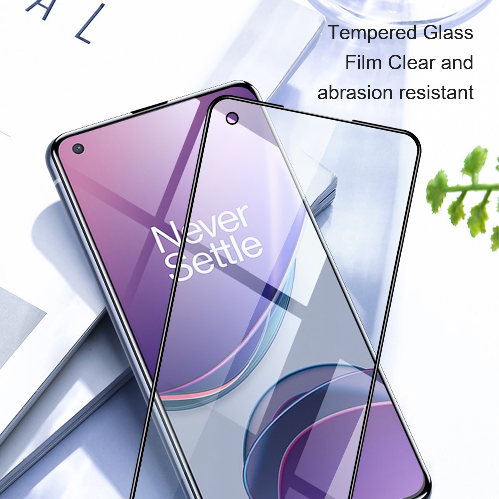 AMORUS 2Pcs/Pack HD Clear Full Screen Full Glue 9H Secondary Hardening Silk Printing Tempered Glass Film for OnePlus 9RT 5G - Black-7