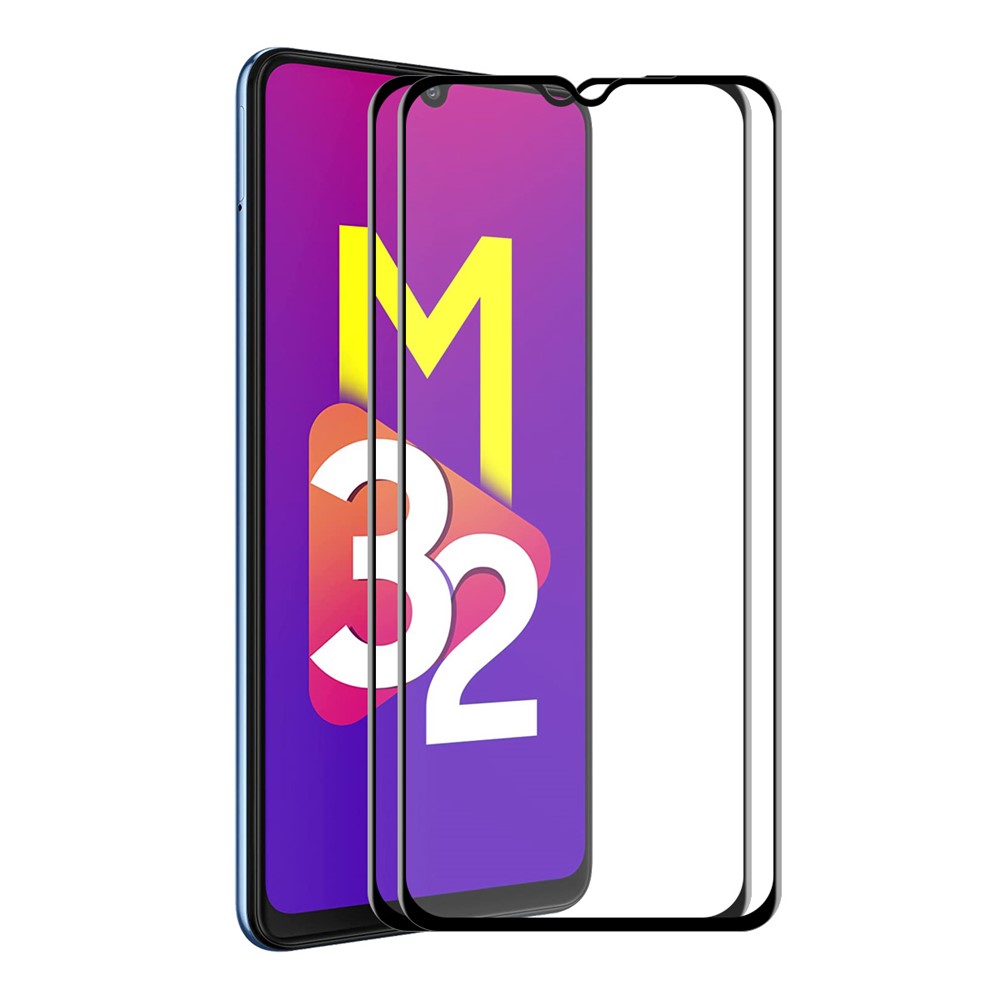 HAT-PRINCE 2Pcs/Set 6D Silk Printing Full Coverage Full Glue Anti-fingerprint HD Tempered Glass Film for Samsung Galaxy M32 5G-1