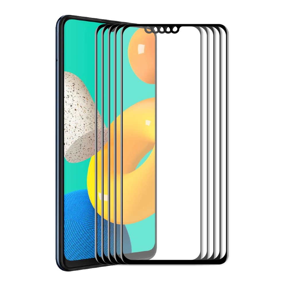 HAT-PRINCE 5Pcs/Set Ultra Clear Full Coverage Full Glue Smooth Feel 6D Silk Printing Tempered Glass Film for Samsung Galaxy M32 4G (Global Version) / (India Version)-1
