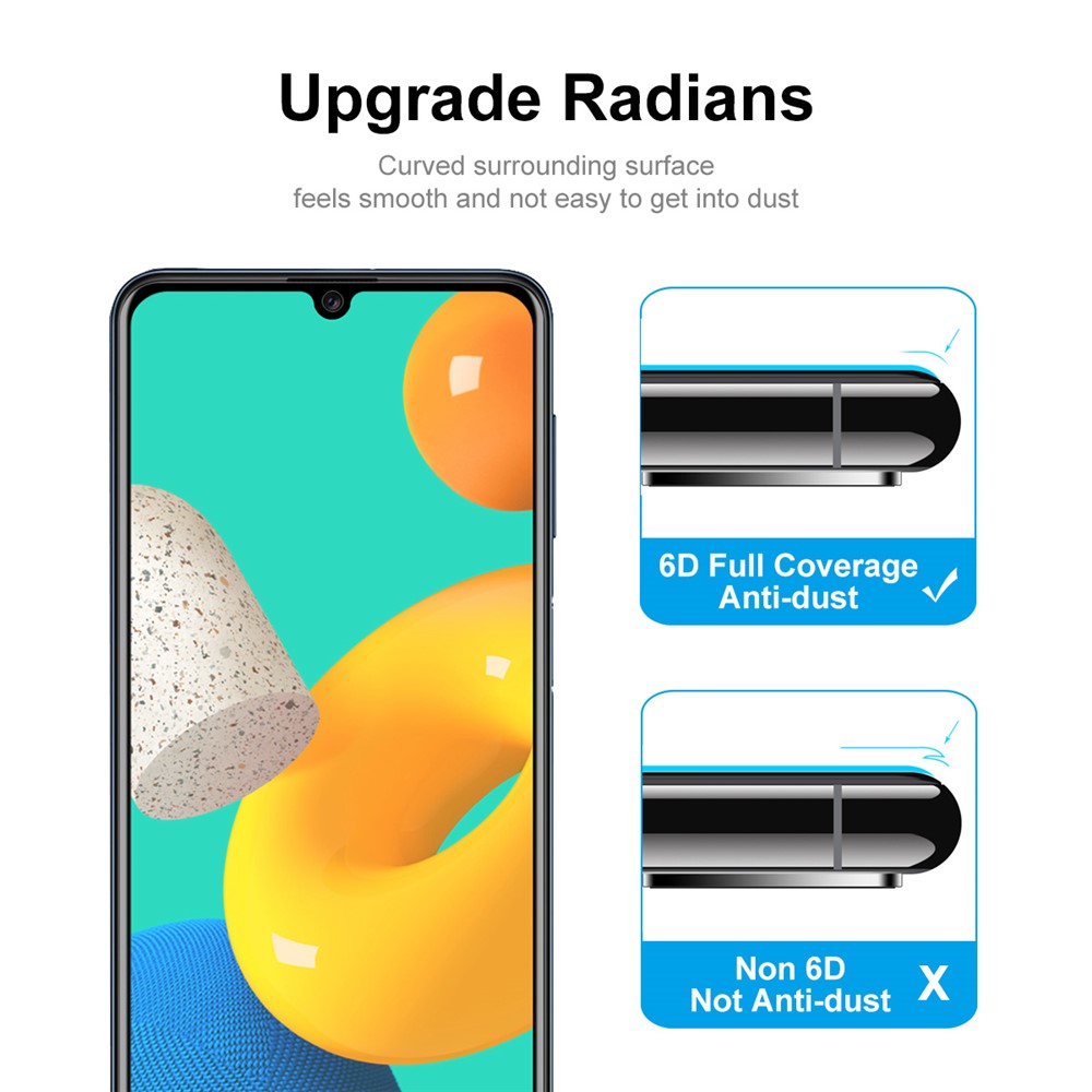 HAT-PRINCE 5Pcs/Set Ultra Clear Full Coverage Full Glue Smooth Feel 6D Silk Printing Tempered Glass Film for Samsung Galaxy M32 4G (Global Version) / (India Version)-4