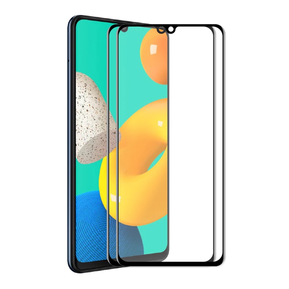 HAT-PRINCE 2Pcs/Set HD Full Screen Full Glue 9H Hardness 6D Silk Printing Tempered Glass Film for Samsung Galaxy M32 4G (Global Version) / (India Version)-1