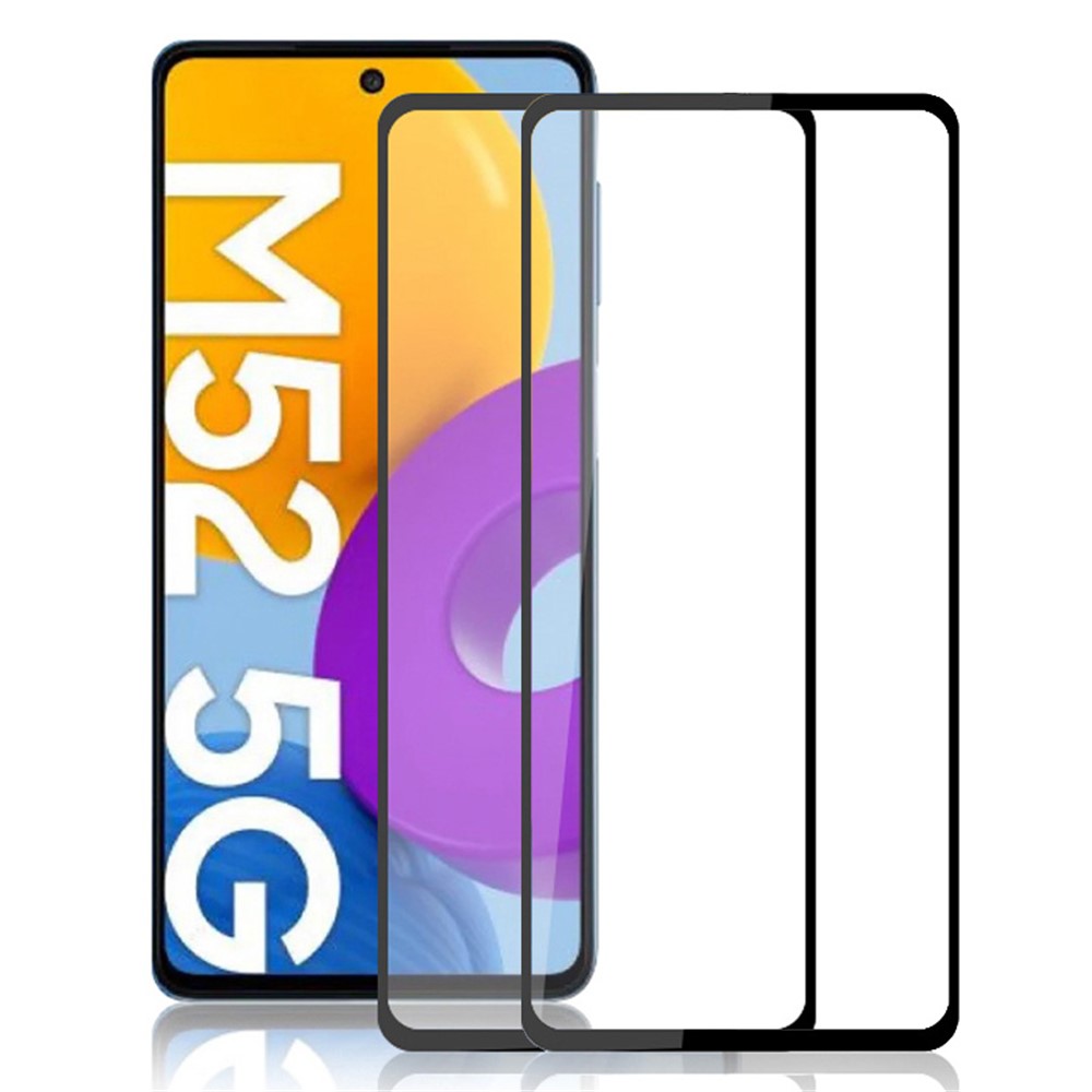 AMORUS 2Pcs/Pack Silk Printing Full Size Full Glue Secondary Hardening 9H Hardness Tempered Glass Film for Samsung Galaxy M52 5G - Black-1