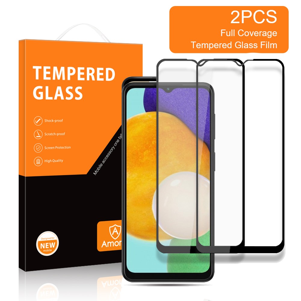 AMORUS 2Pcs/Pack Ultra Clear Full Coverage Anti-oil Full Glue Silk Printing Secondary Hardening Tempered Glass Screen Film for Samsung Galaxy A13 5G - Black-2