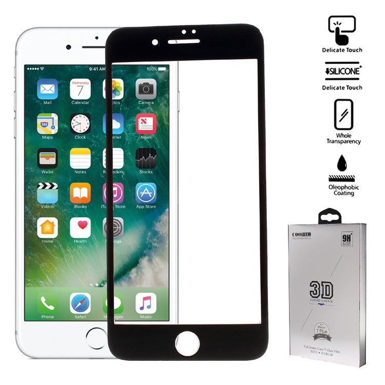 COOYEE 3D Full Covering Tempered Glass Screen Protector for iPhone 7 Plus 0.26mm Arc Edge - Black-1