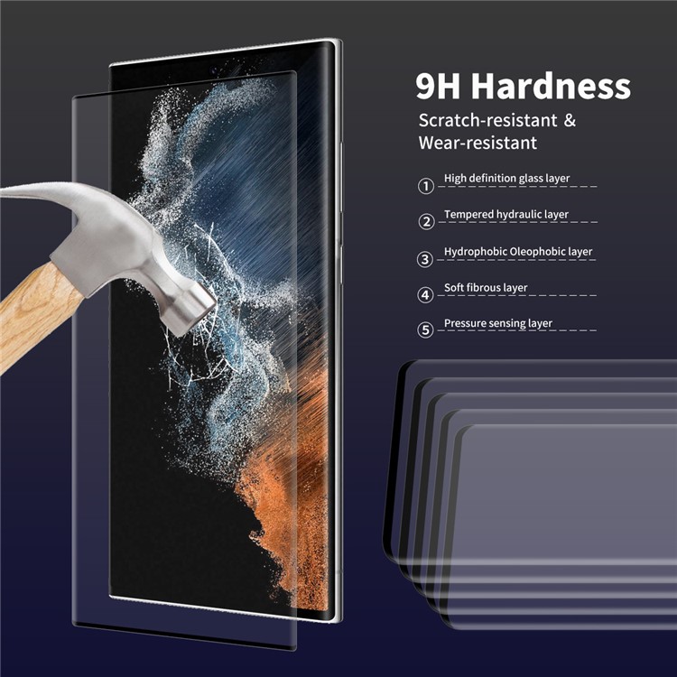 Hat-Prince Для Samsung Galaxy S22 Ultra 5G 2pcs/set Anti-fingerprint Antie-explosion 3D Двойная Изогнутая Поверхность Полное Покрытие 9H Защитник из Закаленного Стекла [боковой Клей]-4