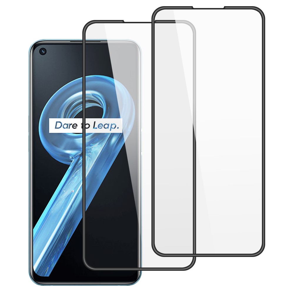 AMORUS 2Pcs/Pack Ultra Clear Double Defense Tempered Glass Film for Realme 9i, Silk Printing HD Clear Full Glue Full Screen Protector - Black-1
