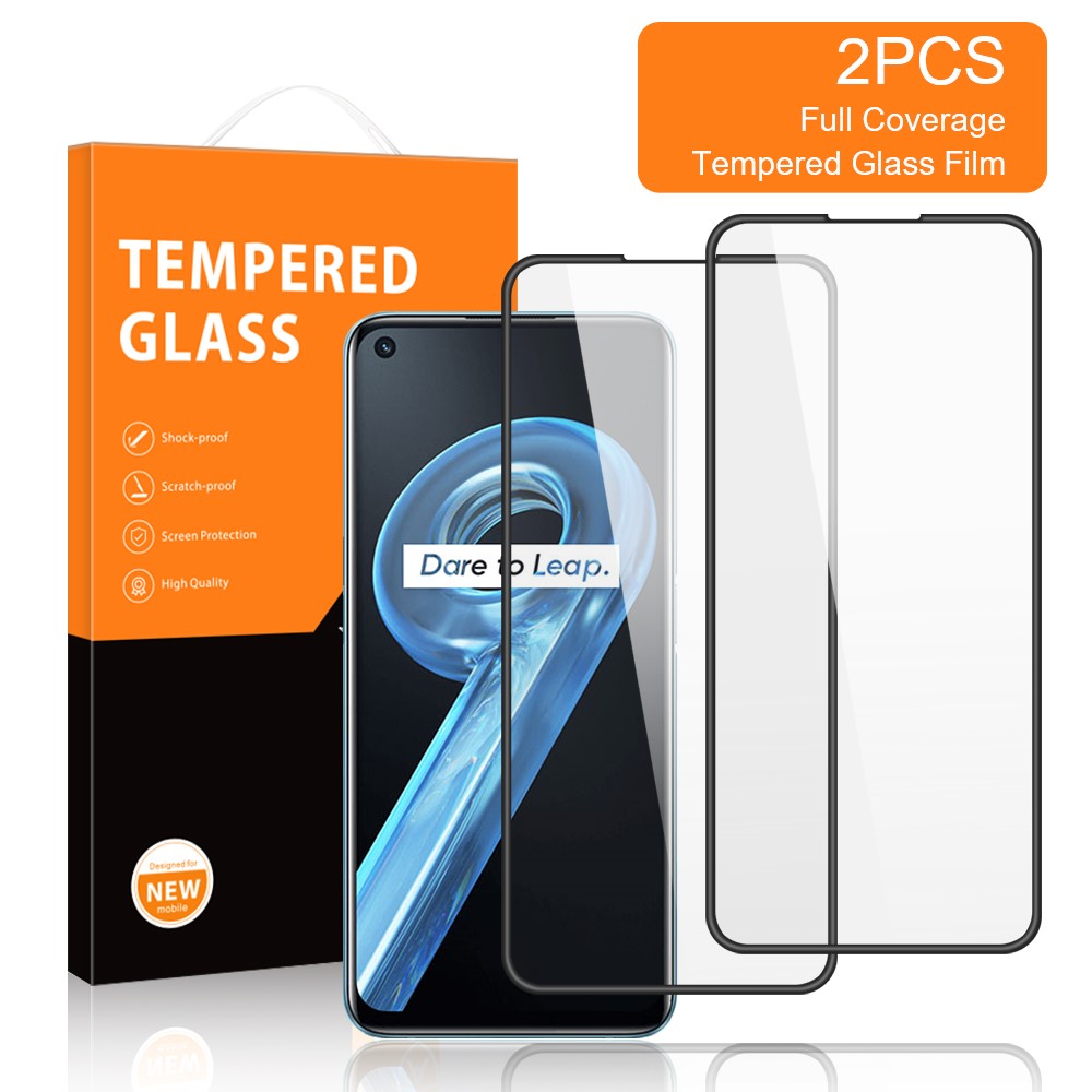 AMORUS 2Pcs/Pack Ultra Clear Double Defense Tempered Glass Film for Realme 9i, Silk Printing HD Clear Full Glue Full Screen Protector - Black-2