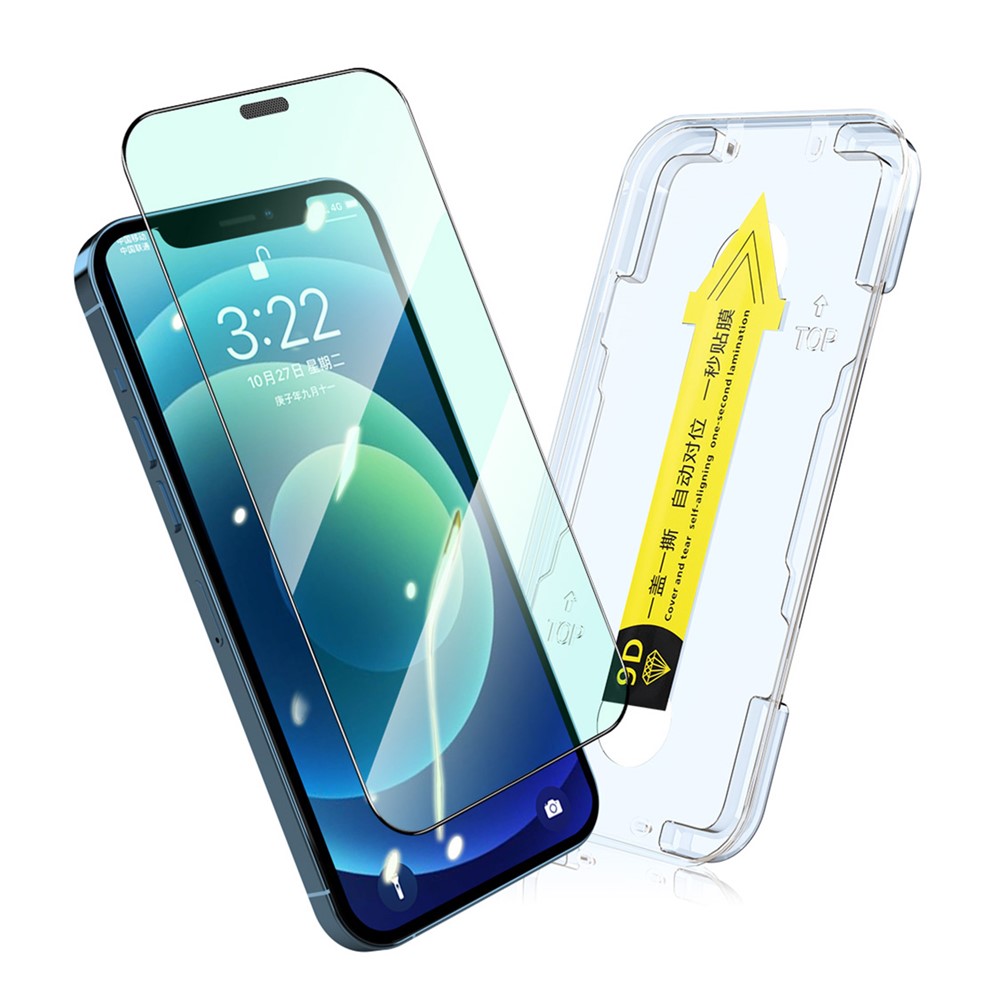 ENKAY for iPhone 12/12 Pro 6.1 inch Green Light Eye Protection Tempered Glass Full Glue Silk Printing Full Screen Film with Easy Installation Tool-1