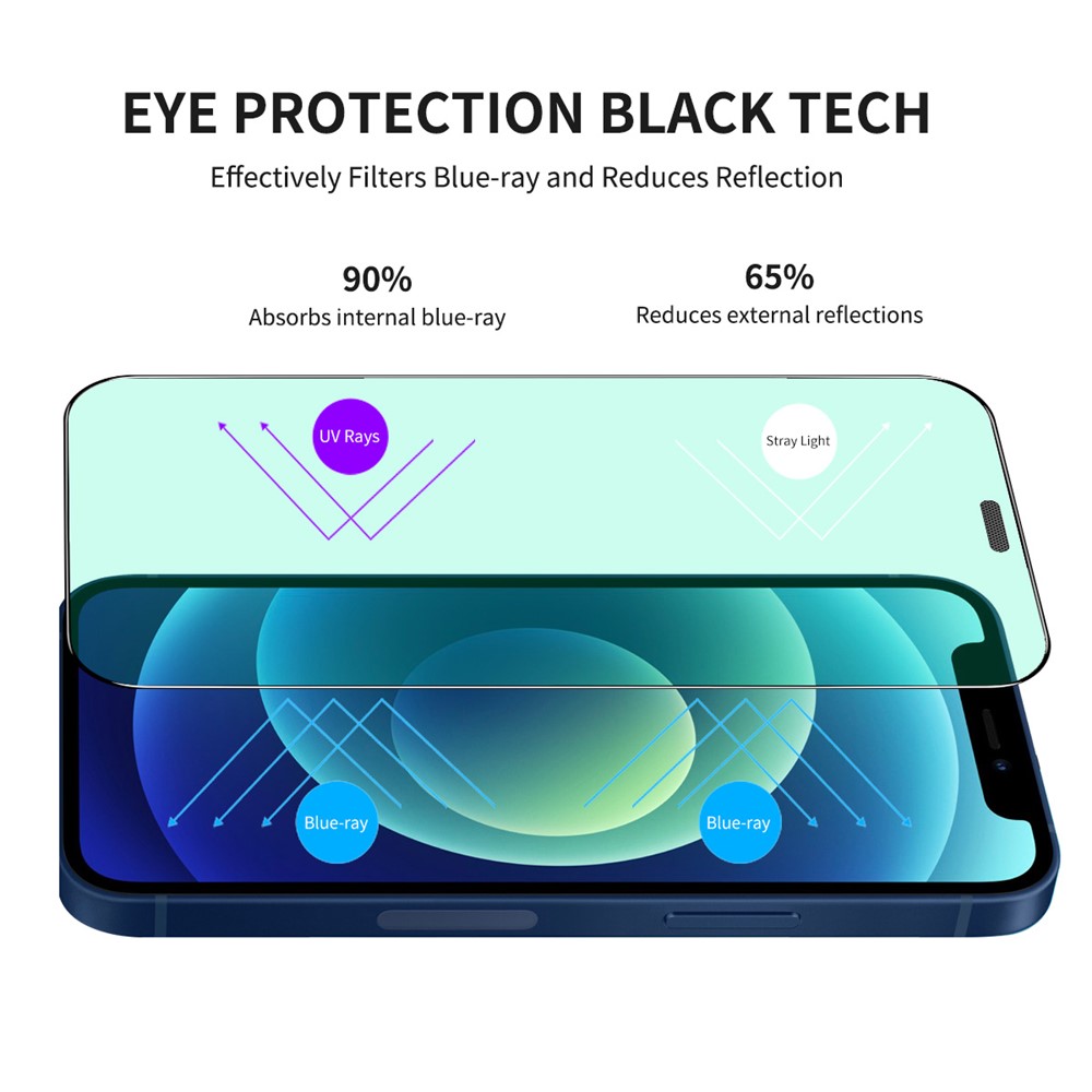ENKAY for iPhone 12/12 Pro 6.1 inch Green Light Eye Protection Tempered Glass Full Glue Silk Printing Full Screen Film with Easy Installation Tool-3