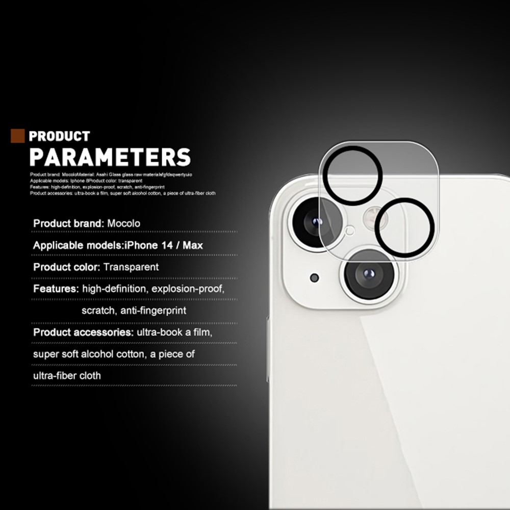 MOCOLO for iPhone 14 6.1 inch HD Tempered Glass Camera Lens Protector Black Night Circle Silk Printing 9H Lens Screen Cover Film-4