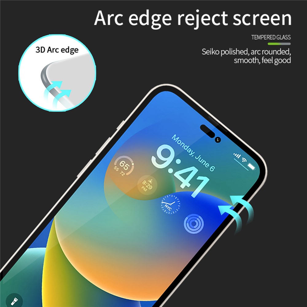 PINWUYO JK 3D Curved Tempered Glass Film-2 for iPhone 14 Pro Max 6.7 inch Full Coverage Anti-scratch Full Glue High Definition Transparent Screen Protector Film-5