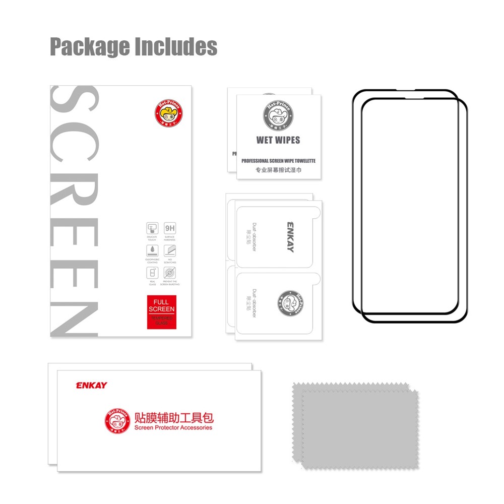 ENKAY HAT PRINCE For iPhone 14 6.1 inch 2Pcs / Pack 6D Silk Printing Full Glue Full Screen Protector Explosion-proof High Aluminium-silicon Glass Film-9