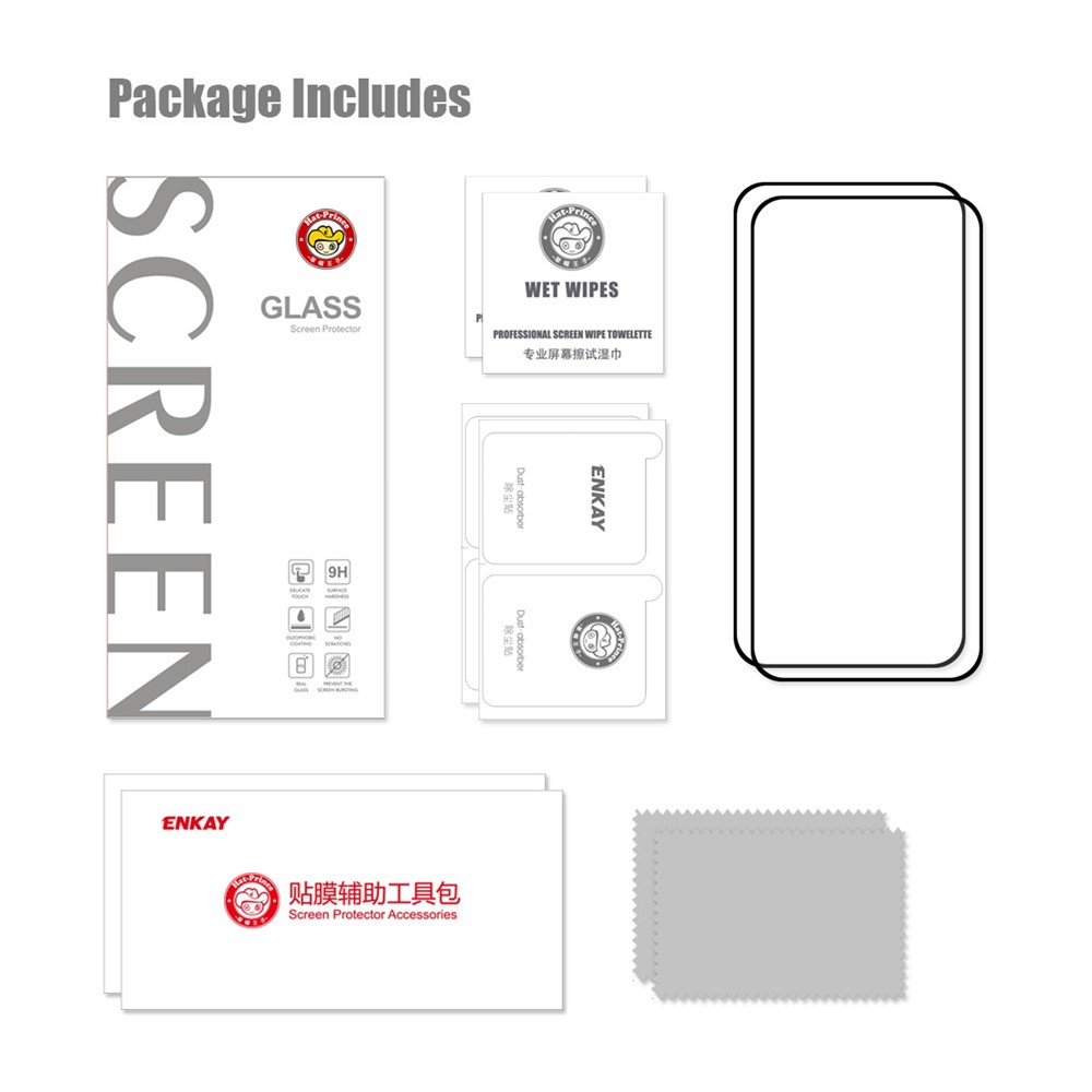 ENKAY HAT PRINCE 2Pcs / Pack for iPhone 14 Pro 6.1 inch High Aluminium-silicon Glass Screen Protector 9H 0.26mm 2.5D Arc Edge Full Glue Full Cover Film-9
