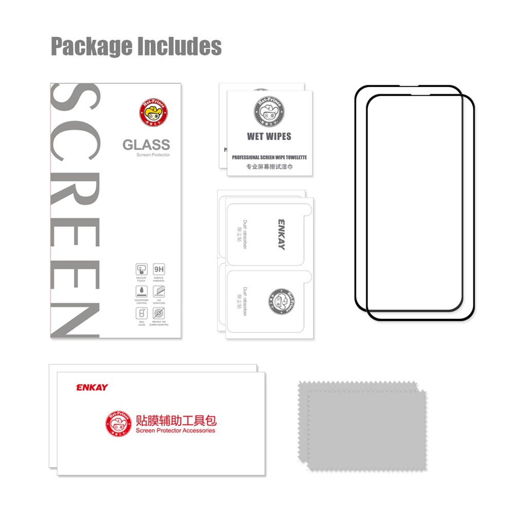 ENKAY HAT PRINCE 2Pcs / Pack foriPhone 14 6.1 inch Anti-explosion Full Screen Protector 0.26mm 2.5D Arc Edge 9H Full Glue High Aluminium-silicon Glass Film-9