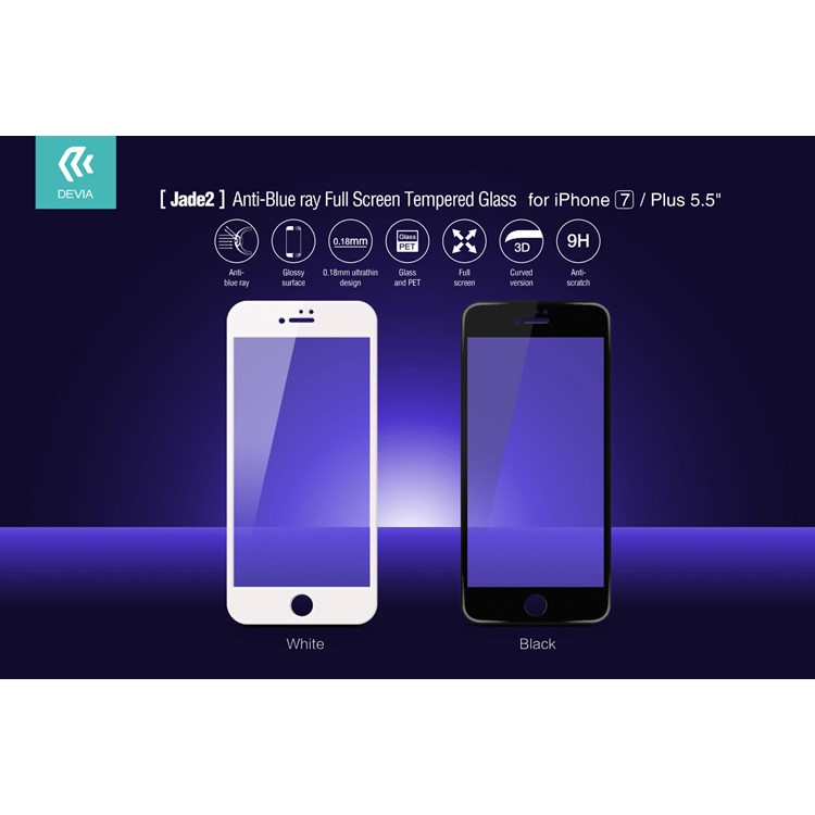 DEVIA 0.18mm Full Size Anti-blue-ray Tempered Glass Screen Film with Bright Surface for iPhone 7 - Black-2