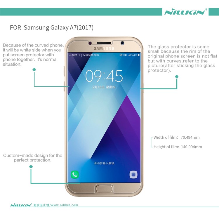 NILLKIN Amazing H Tempered Glass Screen Protector for Samsung Galaxy A7 (2017), Anti-explosion 9H-16