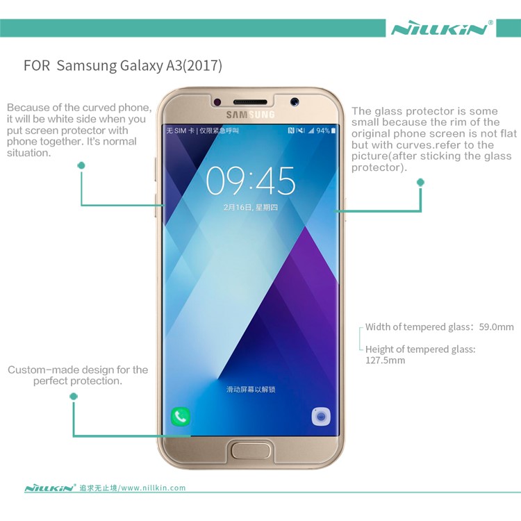 NILLKIN Amazing H Tempered Glass Screen Protector for Samsung Galaxy A3 (2017), Anti-explosion 9H-15