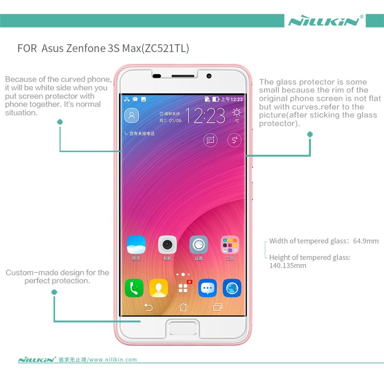 NILLKIN Amazing H Tempered Glass Screen Protector Film Anti-explosion for Asus Zenfone 3s Max ZC521TL-16