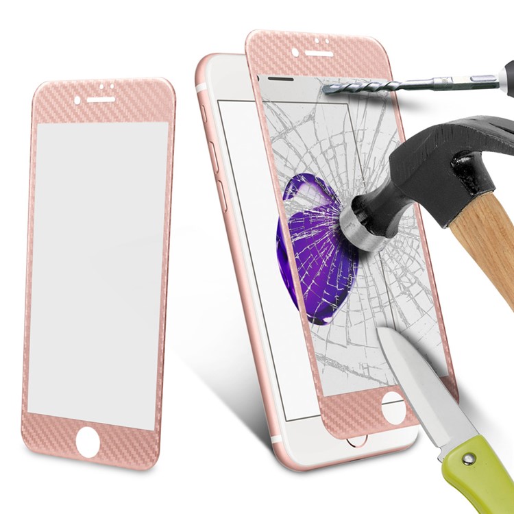 For iPhone 7 Carbon Fiber Texture 3D Complete Covered Tempered Glass Screen Protector - Rose Gold-9