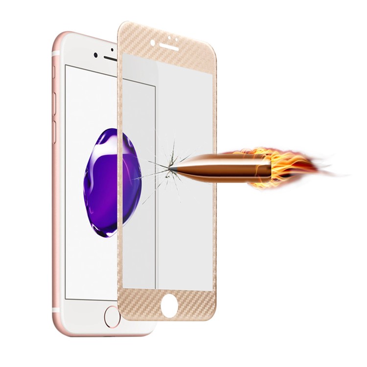 For iPhone 7 Tempered Glass Screen Protector with Carbon Fiber Texture 3D Curved Edge - Gold-3