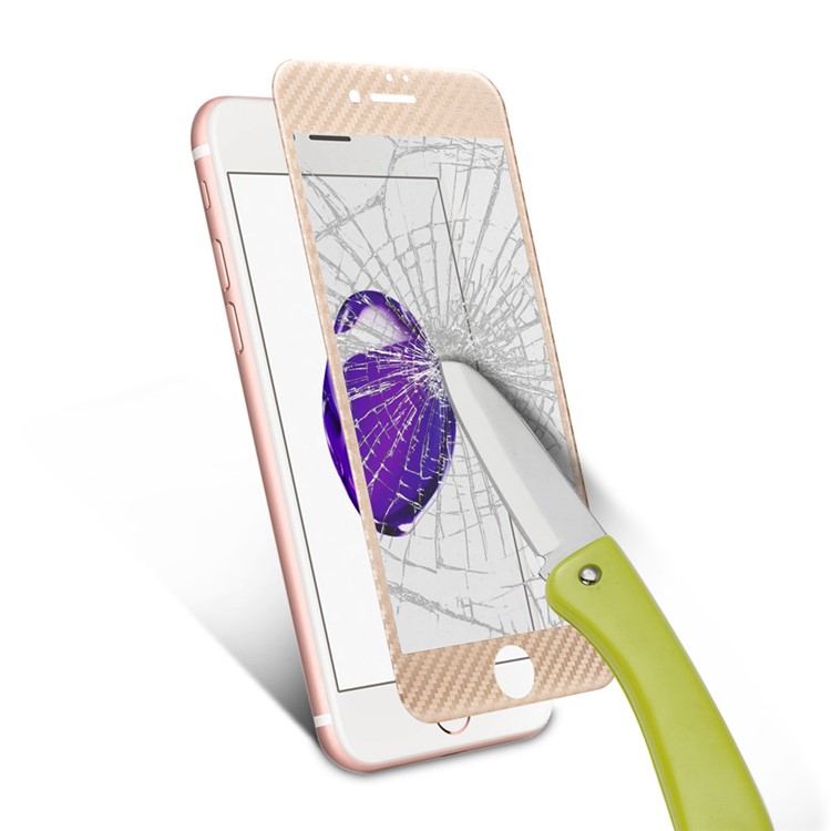 For iPhone 7 Tempered Glass Screen Protector with Carbon Fiber Texture 3D Curved Edge - Gold-6